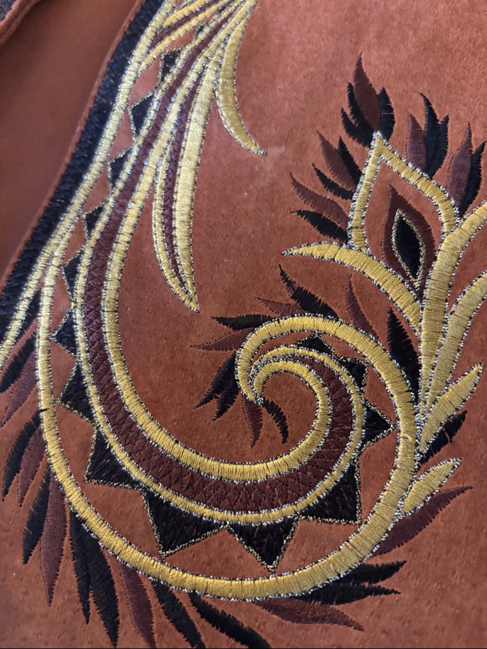 Bob Mackie Brown Suede Embroidered Zip-Front Vest REAL LEATHER - Picture 5 of 8